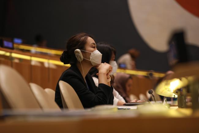Delegates listen to the interventions