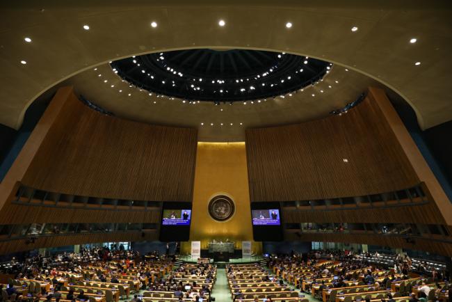 Delegates gather in the UN General Assembly hall for the start of the high-level and ministerial segment of HLPF 2022