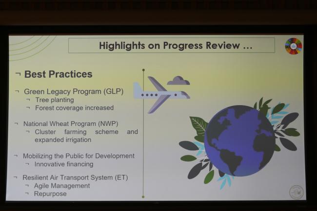 A slide during Ethiopia's VNR highlights some of their best practice in terms of achieving the SDG targets