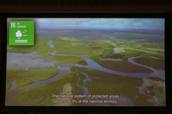 A slide from Guinea-Bissau's VNR highlights how their protected areas contribute to achieving SDG 15 targets