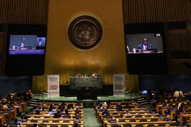 Delegates gather in the UN General Assembly hall for the ministerial dialogue focused on accelerating the achievement of the SDGs by 2030: addressing on-going crises and overcoming challenges