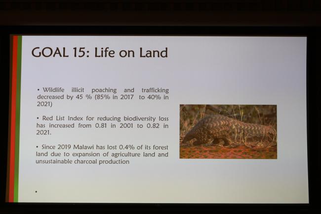 A slide from Malawi's VNR highlights their efforts to achieve SDG 15 - life on land