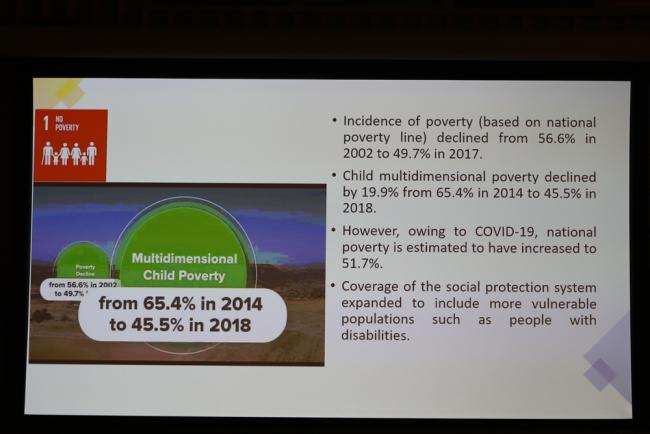 A slide from Lesotho's VNR highlights their progress in achieving SDG 1 - no poverty