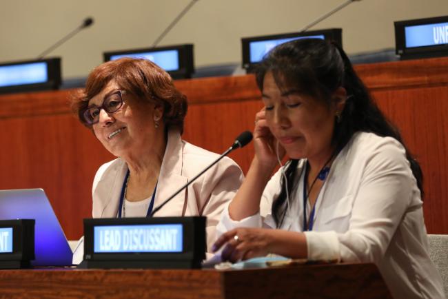 Madeleine Zuniga, Vice President, Foro Educativo, Peru, and Victoria Huallpa Mamani, All Together in Dignity (ATD) Fourth World, Bolivia