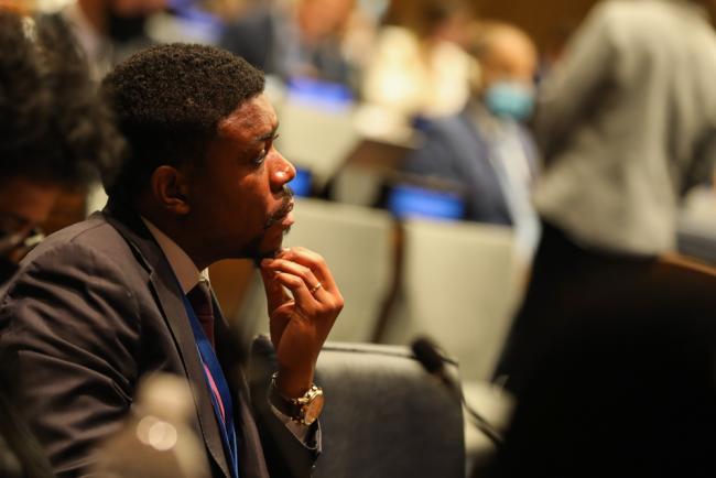 Delegates listen to the interventions