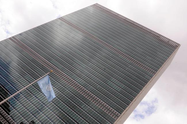UN flag and building