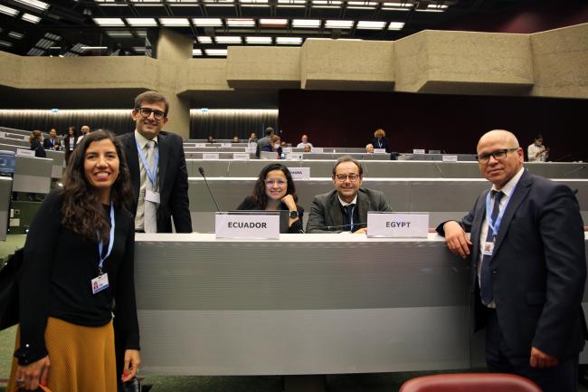 Fron L-R: María Victoria Gandini, Argentina; Paulo Braga, Brazil; Rosa Ana González Benitez, Ecuador; EGYPT; and WGI Vice-Chair Noureddine Yassaa