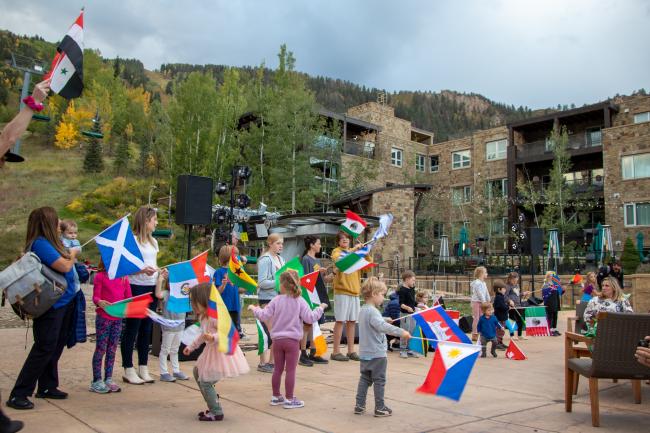 Children and world flags