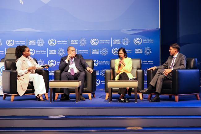 From L-R: Bogolo Kenewendo, UN Climate Change High Level Champion's Special Advisor; Mahmoud Mohieldin, UN Climate Change High-Level Champion for COP27; Shemara Wikramanayake, CEO, Macquarie Group; and Nigel Topping, UN Climate Change High-Level Champion for COP26