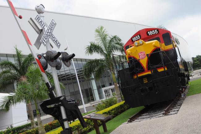 A locomotive outside the venue