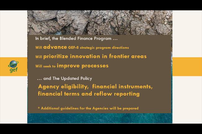 A slide from the presentation by Avril Benchimol Dominguez, GEF Secretariat