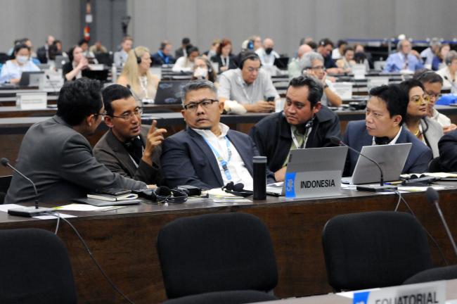 Delegates from Indonesia in discussions during the Committee session