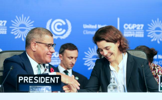 COP26 President Alok Sharma, with Annett Moehner, UNFCCC Secretariat