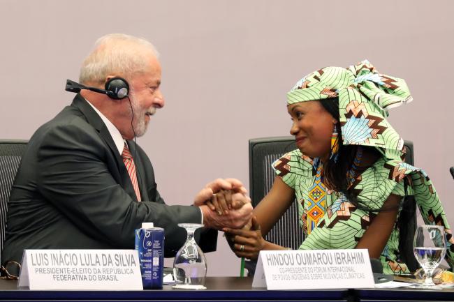Luiz Inácio Lula da Silva, President-elect of Brazil, with Hindou Oumarou Ibrahim, Co-Chair, IIPFCC