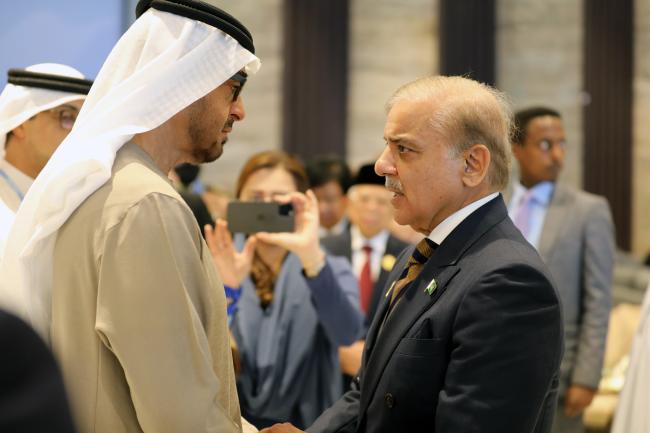 Mohammed bin Zayed Al Nahyan, President of the United Arab Emirates, with Mian Muhammad Shehbaz Sharif, Prime Minister of Pakistan