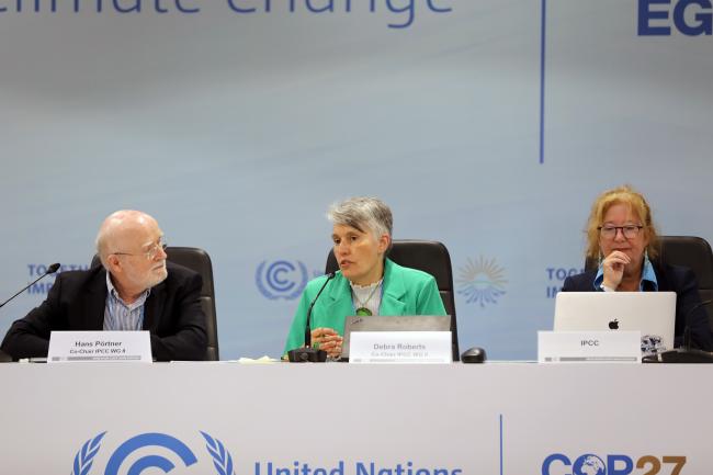 From L-R: Hans-Otto Pörtner, Co-Chair, IPCC WGII; Debra Roberts, Co-Chair, IPCC WGII; and Elvira Poloczanska, WGII Technical Support Unit