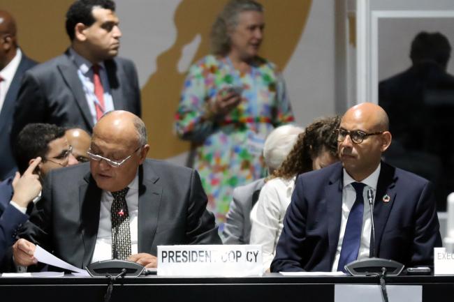 COP 27 President Sameh Shoukry, with UNFCCC Executive Secretary Simon Stiell