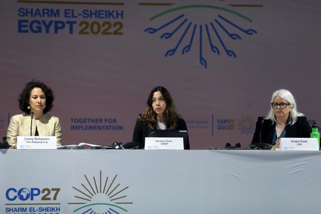 From L-R: Carey Bohjanen, The Rallying Cry; Verania Chao, UN Development Programme (UNDP); and Angie Dazé, International Institute for Sustainable Development (IISD)