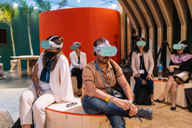 Pavilion attendees take a virtual reality tour of transformative change in the urban environment - Resilience Frontiers Lab at COP 27 - 8 Nov 2022