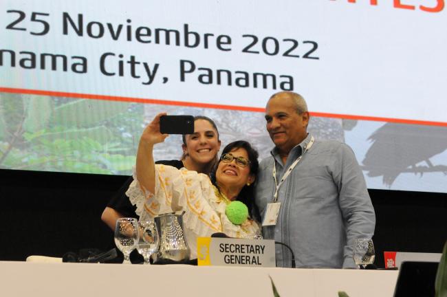 Shirley Binder, Panama; Ivonne Higuero, CITES Secretariat; and Milciades Concepcion, CoP19 Chair
