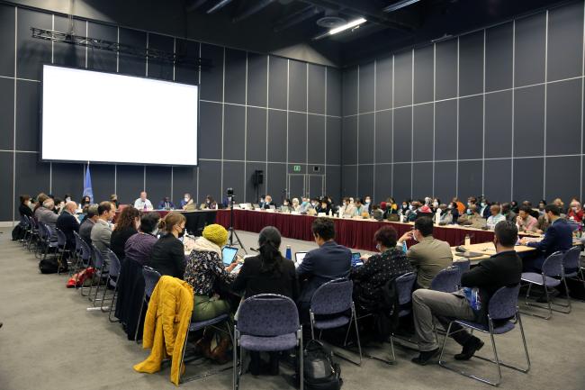 View of the room during a contact group on the Post-2020 Global Biodiversity Framework
