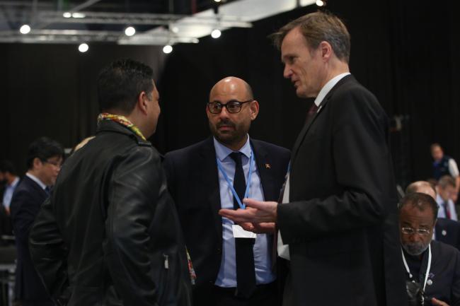 Zaheer Fakir, South Africa; Simon Stiell, Minister of Climate Resilience, the Environment, Forestry, Fisheries, Disaster Management and Information, Grenada; and Karsten Sach, Germany