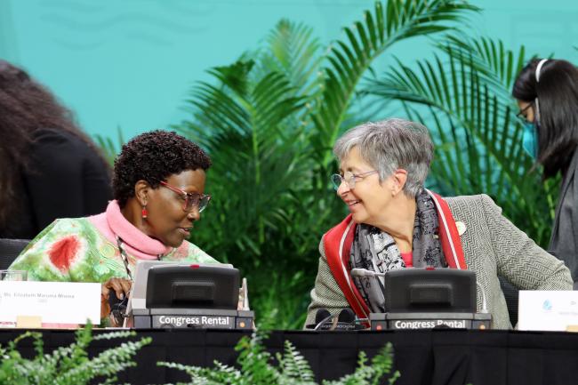 Elizabeth Maruma Mrema, CBD Executive Secretary, with Monique Eliot, Director-General, World Organization for Animal Health