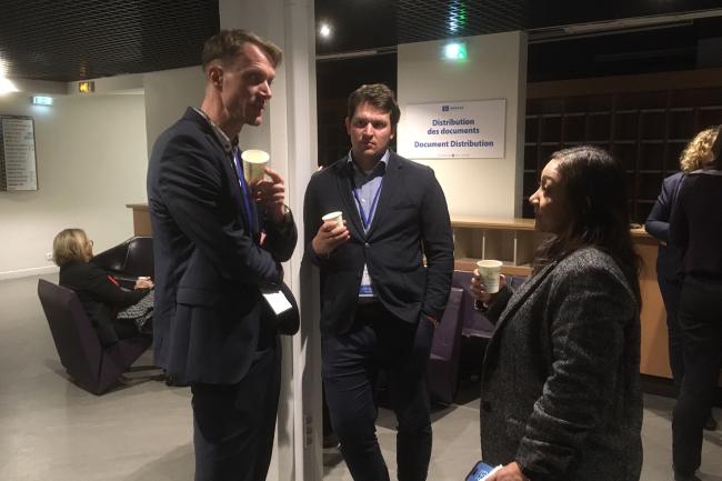 Participants enjoyed a quick coffee break between the open and closed sessions of the meeting