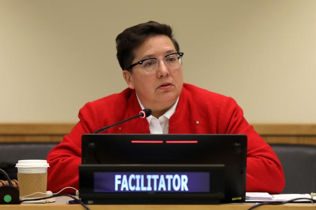 Renée Sauvé, Canada, facilitating discussions on area-based management tools (ABMTs), including marine protected areas (MPAs).
