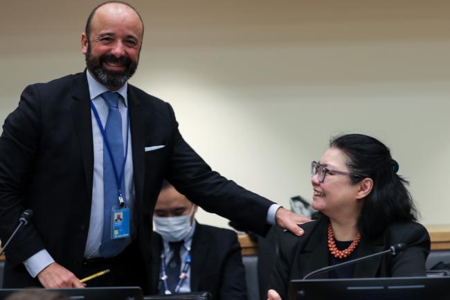 Miguel de Serpa Soares, Secretary-General of the IGC, Under-Secretary-General for Legal Affairs and UN Legal Counsel, with   IGC President Rena Lee, Singapore
