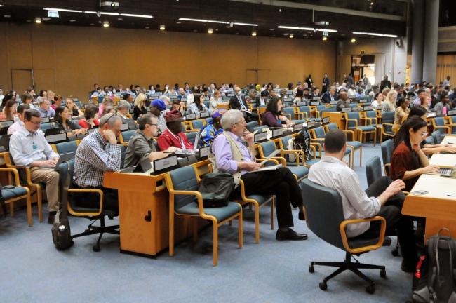 Delegates gather for Wednesday's plenary