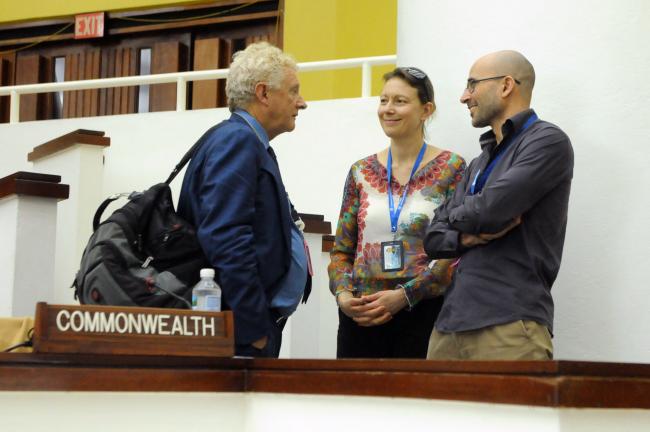 Duncan Currie (left), Deep Sea Conservation Coalition (DSCC), with An Lambrechts and Sebastian Losada, Greenpeace