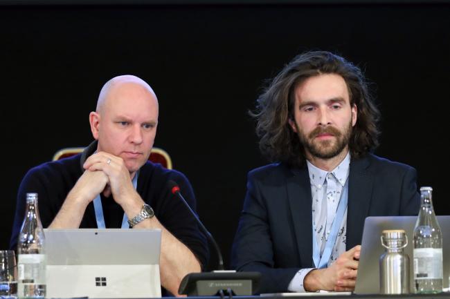 Fabrice Lambert, Chile, and Friedemann Call, Germany, facilitating a morning contact group 