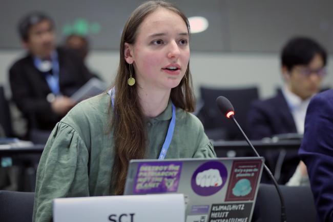Meret Schefer, Climate Strike Switzerland, speaking on behalf of Save the Children International 