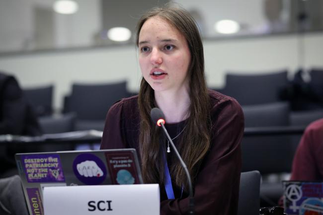 Meret Schefer, Climate Strike Switzerland, speaking on behalf of Save the Children International 