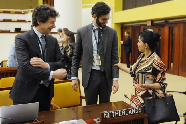 Delegates from the Netherlands and Brazil