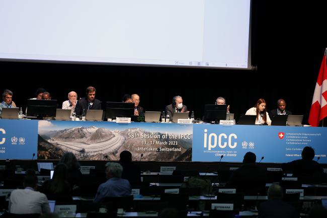 A view of the dais during the morning plenary 
