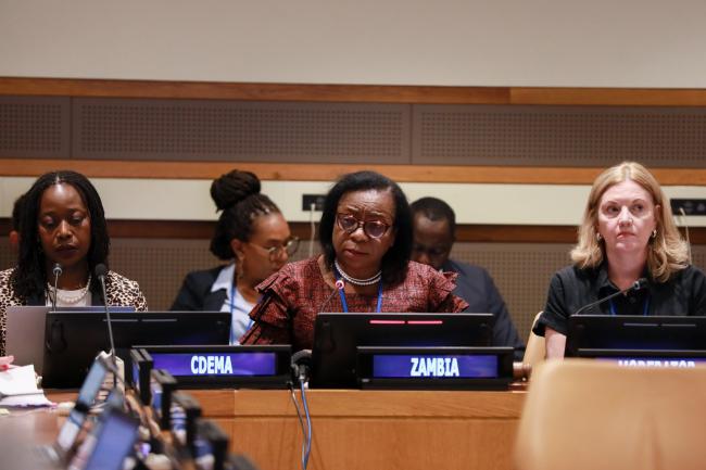 From L-R: Elizabeth Riley, Executive Director, Caribeean Disaster Emergency Management Agency (CDEMA); Mutale W.K. Nalumango, Vice President, Zambia; and Loretta Hieber Girardet, Chief, Risk Knowledge, Monitoring, and Capacity Development Branch, UNDRR