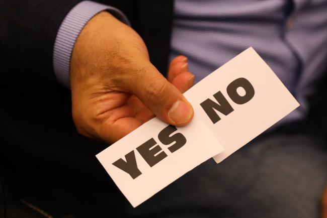 Delegates are given the option of a 'yes' or 'no' vote