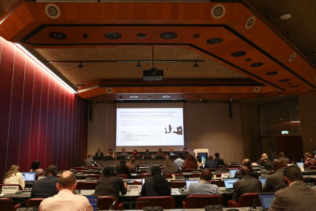 Delegates attend a side event on the Plastics Treaty and the BRS COPs