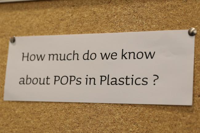 A display highlights information about different POPs in plastics