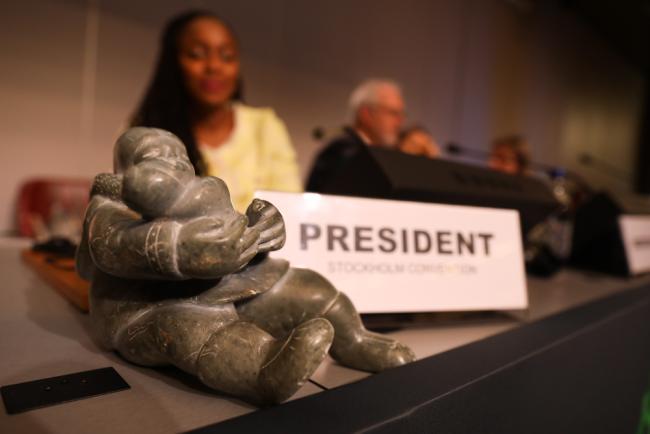 The soapstone carving of a mother cradling her new-born child that symbolises the importance of the Stockholm Convention