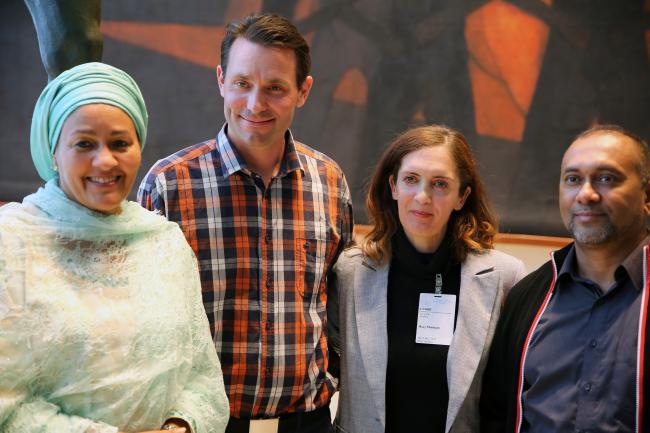 Amina J. Mohammed, UN Deputy Secretary-General, with artists from the exhibition