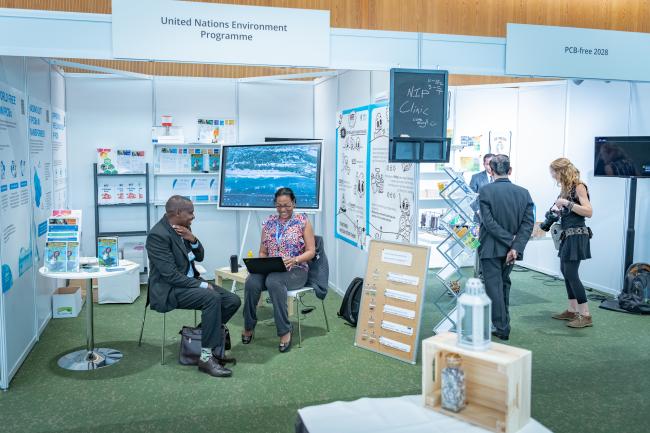 A UNEP informational booth on a world without PCBs