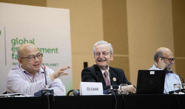 Elected Chairperson Tom Bui, Canada; William Ehlers, GEF Secretariat; and Carlos Manuel Rodríguez, GEF CEO and Chairperson 2 - GEF64 - 29 June 2023 - Photo