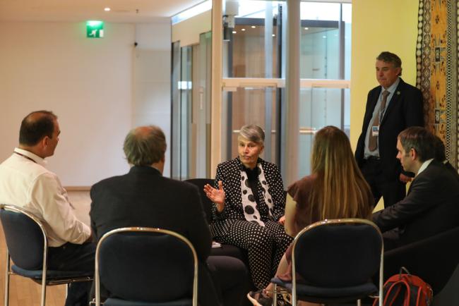 Debra Roberts, IPCC Working Group II Co-Chair, and IPCC Chair candidate, speaks with delegates