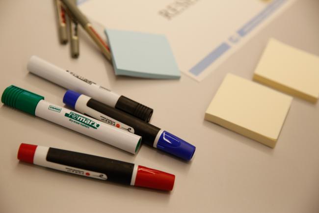 Pens and sticky notes