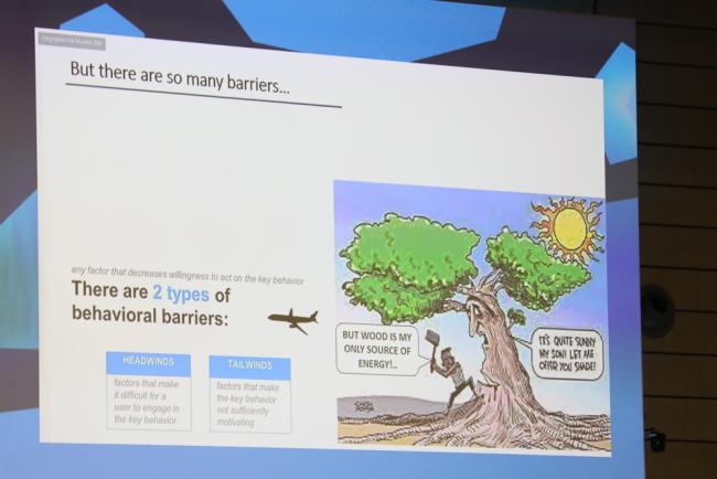 Slides highlight the challenges to achieving climate action