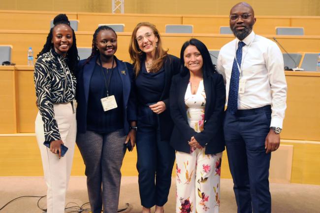 (L-R) Viola Tarus, IGF; Loyola Rwabose Karobwa, Ministry of Energy and Mineral Development, Uganda; Ana Elizabeth Bastida, University of Dundee; and Jaqueline Taquiri and Ekpen Omonbude, IGF