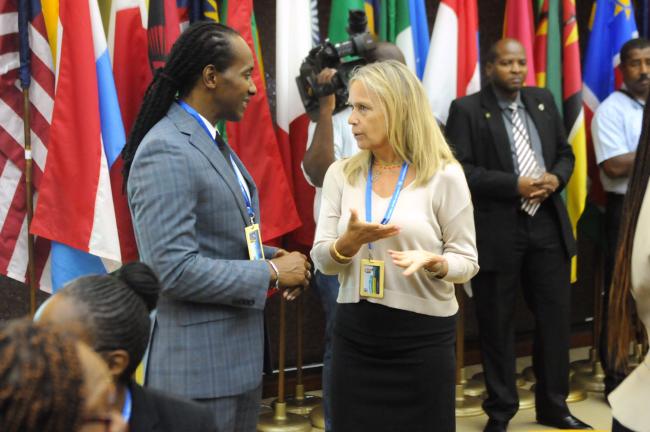 Alando Terrelonge, State Minister, Ministry of Foreign Affairs and Foreign Trade, Jamaica, and Marianne Van Steen, EU